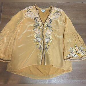 Sundance Yellow Embroidered Bird Top XS